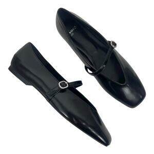 Mango Jewel Strap Glossy Mary Jane Ballet Flats Black Women Size 39/ 8.5